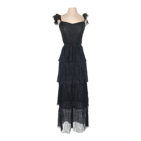 SAYLOR Elegant Tier Ruffle Dress Long Midi Textured Sleeveless Black XS S 2 4 - Picture 3 of 8